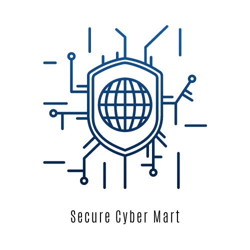 A blue futuristic security cyber logo with geometric shapes, sleek lines, and a modern design representing cybersecurity and digital protection.
