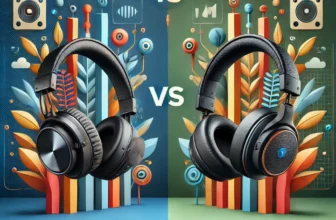 Comparison of EAORUL and 1MORE Bluetooth headphones highlighting features like built-in microphone, foldable design, customizable EQ, and promotional offers.