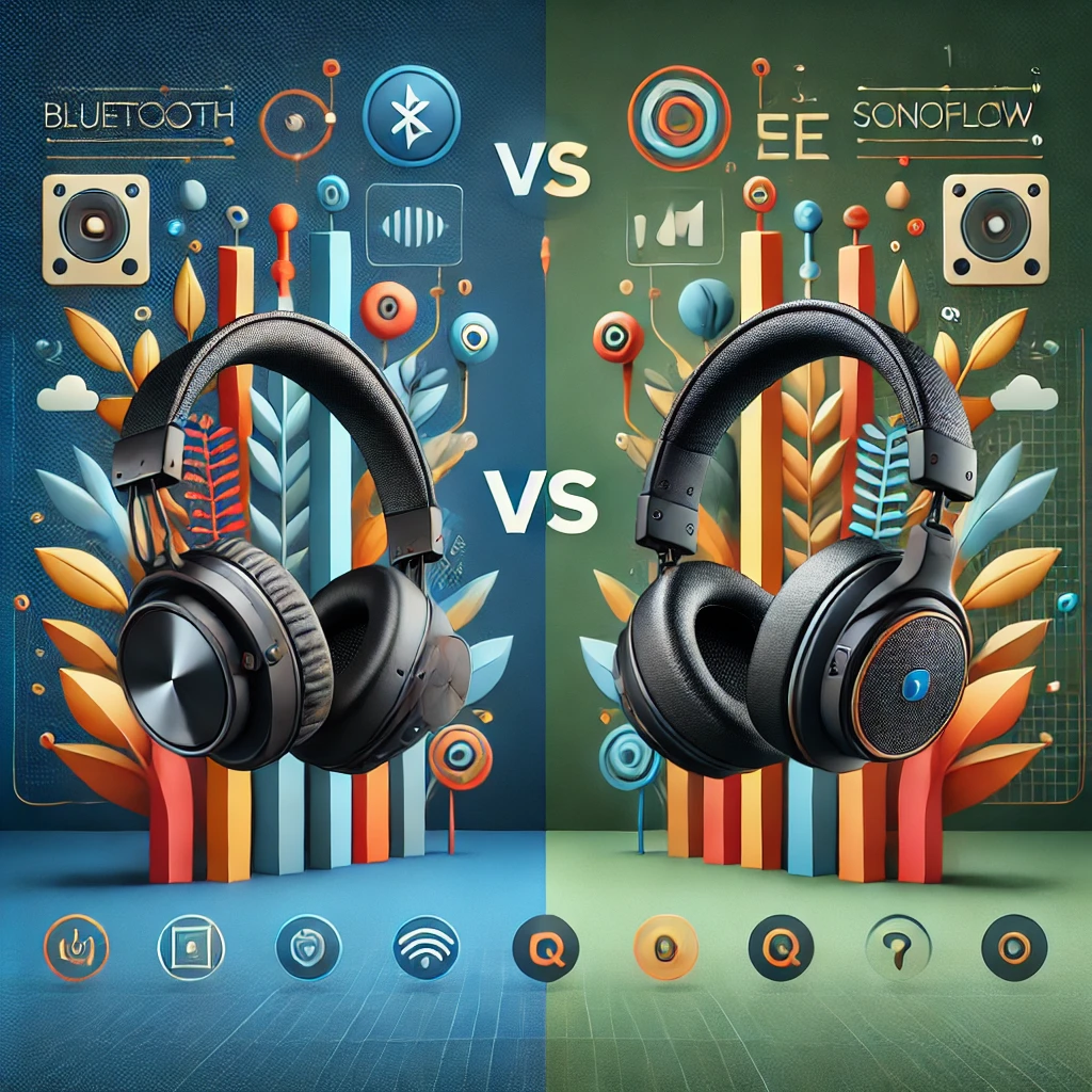 Comparison of EAORUL and 1MORE Bluetooth headphones highlighting features like built-in microphone, foldable design, customizable EQ, and promotional offers.