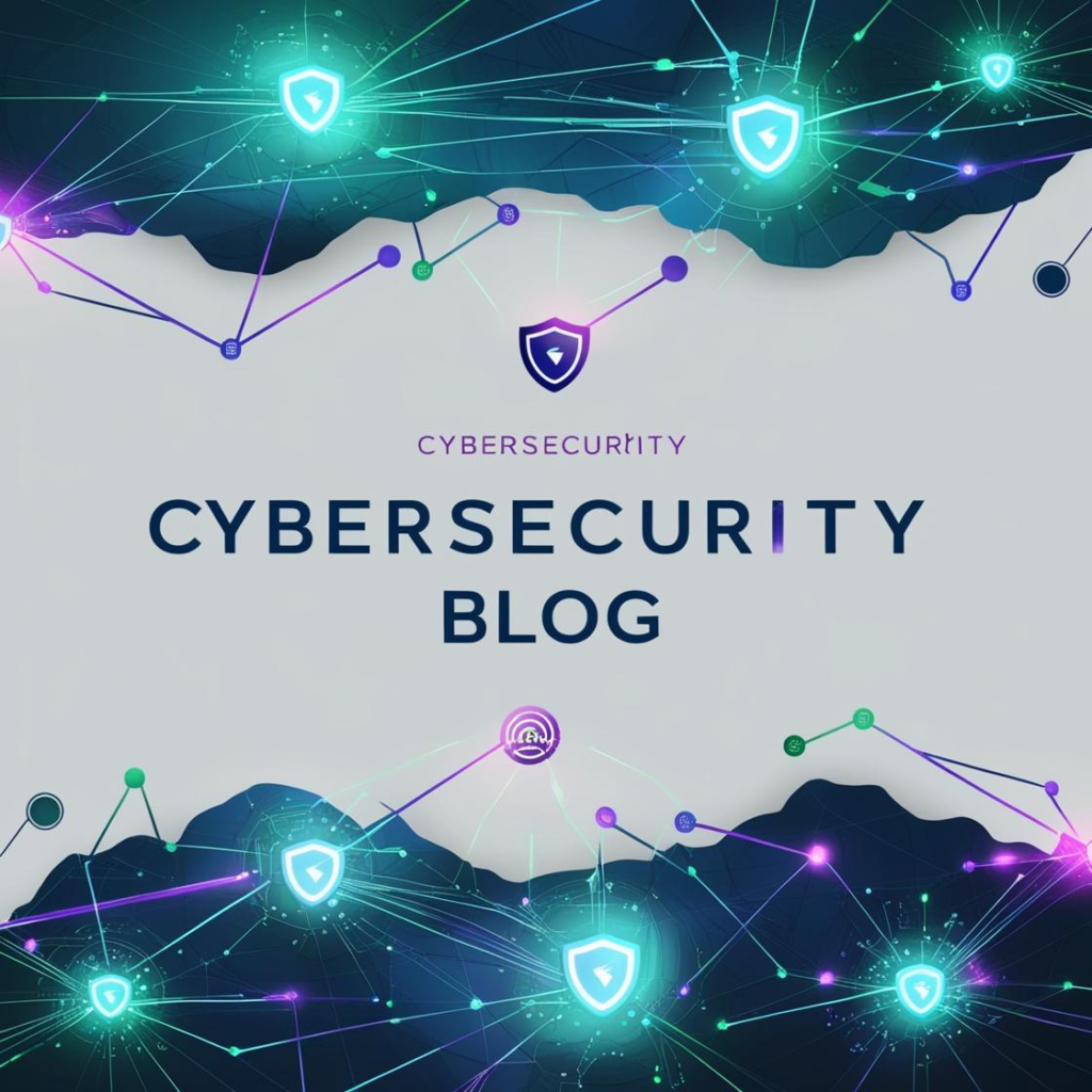 Illustration of a person typing on a laptop surrounded by digital security symbols such as a shield, padlock, and lines of code, representing a cybersecurity blog.