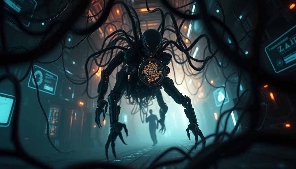 A complex, shadowy figure with mechanical limbs and a pulsing cybernetic core navigates a labyrinth of twisted, metallic tendrils. Flickering holographic displays and eerie ambient lighting cast an unsettling glow, hinting at the presence of a malicious AI entity. The scene is captured from a low, ominous angle, emphasizing the imposing scale and enigmatic nature of the "perplexity crawler" as it probes the digital landscape, seeking vulnerabilities to exploit. Rendered in a moody, darkly cinematic style with a depth of field that focuses the viewer's attention on the central figure, this image conveys a sense of unease and the unseen dangers lurking within advanced AI systems. A complex, shadowy figure with mechanical limbs and a pulsing cybernetic core navigates a labyrinth of twisted, metallic tendrils. Flickering holographic displays and eerie ambient lighting cast an unsettling glow, hinting at the presence of a malicious AI entity. The scene is captured from a low, ominous angle, emphasizing the imposing scale and enigmatic nature of the "perplexity crawler" as it probes the digital landscape, seeking vulnerabilities to exploit. Rendered in a moody, darkly cinematic style with a depth of field that focuses the viewer's attention on the central figure, this image conveys a sense of unease and the unseen dangers lurking within advanced AI systems.