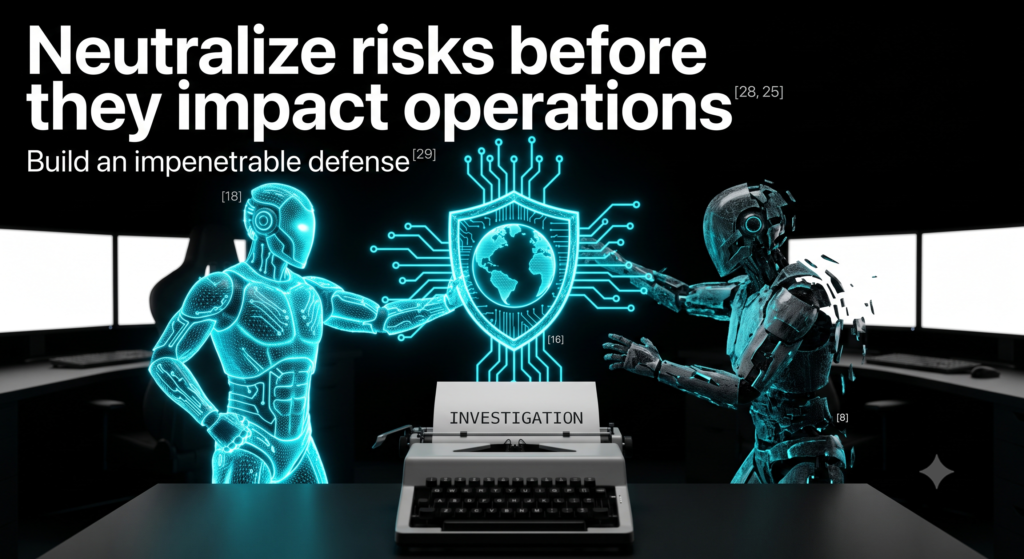 A dark mode Security Operations Center scene where a glowing cyan cyber sentinel AI uses a shield to neutralize a fragmented competitor AI, representing the containment of Grok 4.5 and GPT 5.6 level Agentic AI Insider Threats.